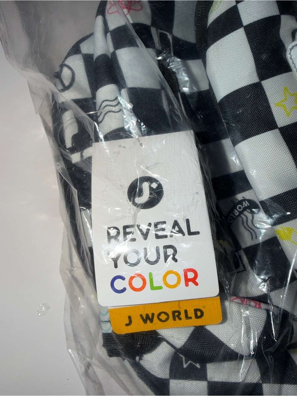 Checkerboard Pattern Backpack with Multicolor Icons - Picture 7 of 9
